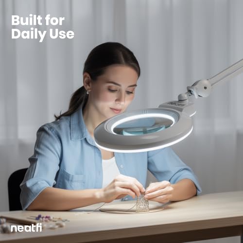 Neatfi XL LED Magnifying Lamp, Hands-Free, Dimmable, Crafts, Reading, Close Work (White, Non-CCT with Base) - color: White, size: 7-inch Lens, Non-CCT with Base