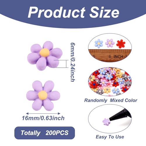 Beadthoven 200pcs 16mm Tiny Resin Flowers Cabochons Cameo Flatback Cute Daisy Slime Charms Undrilled for DIY Hairpin Bow Jewelry Making Decoration Embellishment Scrapbook - color: Flowers#16mm