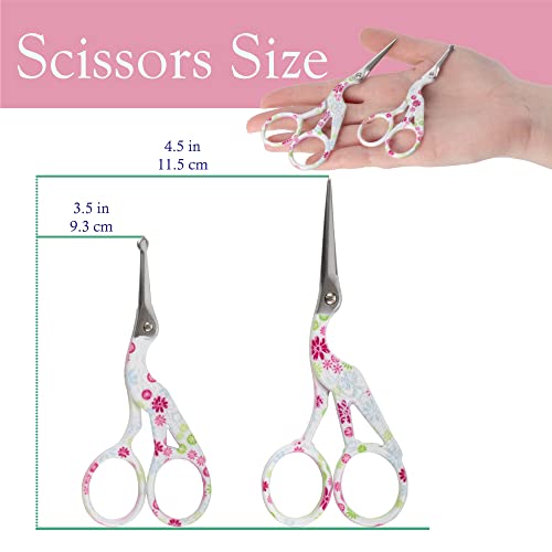 Stork Bird Rounded Safety Tip Embroidery Craft Stainless Steel Crane Scissors - White - 2 Pairs - color: White, size: 2 Pairs
