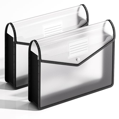 2 Pack Plastic Expanding File Folder, Fit Letter/A4 Size, Black - color: Black