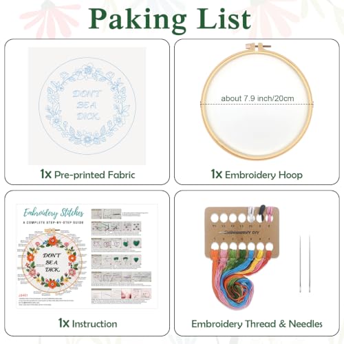 Louise Maelys Funny Quote Embroidery Kit for Beginners, Floral DIY Craft - color: Funny Quote