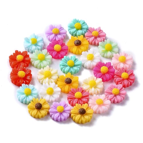 Beadthoven 200pcs 11mm Tiny Resin Flower Cabochons Mixed Colors No Hole Daisy Flatback Charms Mini Flowers Cameo Charms Jewelry Embellishment Supplies for Gluing DIY Jewelry Earrings Rings - color: 0Daisy-Mixed#11mm