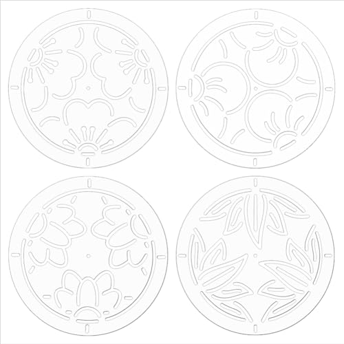 BENECREAT 4Pcs Acrylic Sashiko Stencil, 4.5inch Flower Acrylic Embroidery Tool Drawing Line Template for Hand Quilting and Embroidery, 2mm Thick