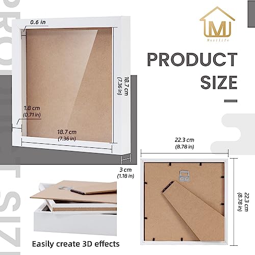 Muzilife 8x8 Shadow Box 3D Picture Frames, Wood, Real Glass, White, 3 Pack - color: 3 Pcs 8x8-white