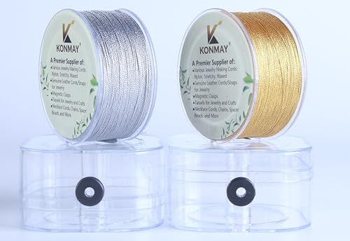 KONMAY 0.2mm Tinsel Golden and Silver Embroidery Thread with Case, 632 Yards Metallic Twine Strings for Jewelry Making, Crafting, Decoration, Gift Wrapping, Christmas Ornaments Hanging - color: Golden and Silver, size: 0.2mm