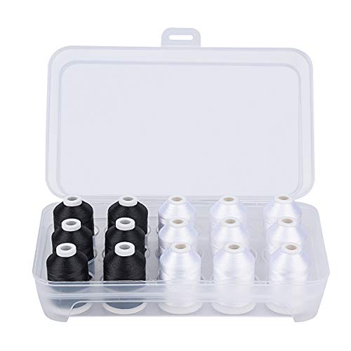 Simthread 15-Color Polyester Machine Embroidery Thread Set, 9W 6B - color: 15C-Black-White-Box