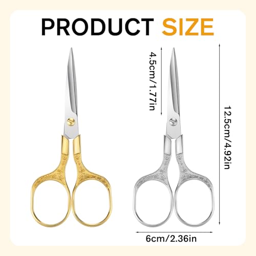 Small Embroidery Scissors, 2 Pack 5 Inch Vintage Embroidery Scissors Crochet Scissors with Stainless Steel Sharp Blade for Crafting, Sewing, Needlework, Cutting, Handicraft, Knitting