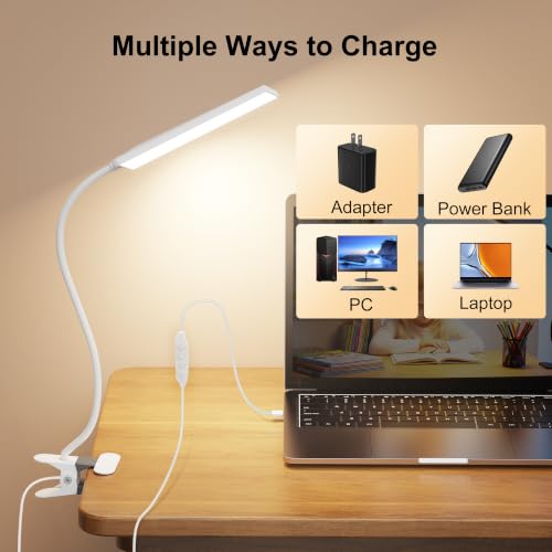 Vansuny Clip on LED Desk Lamp, Eye-Caring USB Reading Light for Home Office - color: White