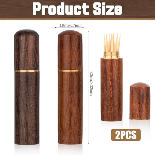 2Pack Toothpick Holder Portable Wood Toothpick Case Waterproof Handmade Craft Toothpick Pocket Box Mini Toothpick Box for Storage Toothpick Needle Pill Bead Ear Pick Cotton Swab and Other Small Object