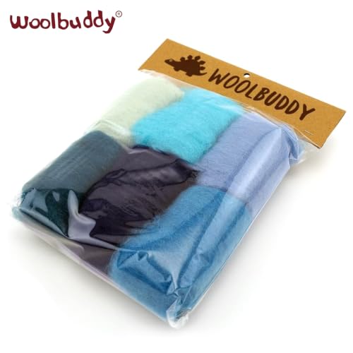 Woolbuddy Corriedale Wool Roving Kit for Needle Felting (Blue) 20g Each - color: Blue