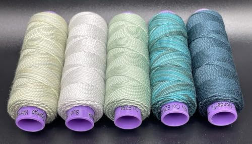Sue Spargo Eleganza #5 Perle, Five 40yd Spools of Polished Cotton Thread for Embroidery Bundle (C - Terrarium)