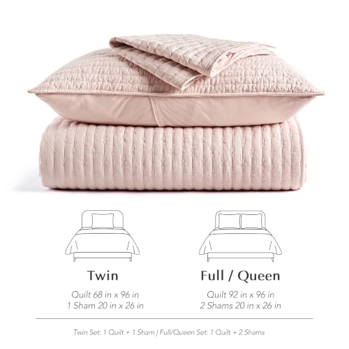 EVERGRACE 100% Cotton Cross Stitch 3-Piece Quilt Set, Queen, Ballet Pink - color: Ballet Pink, size: Full/Queen (92" X 96")