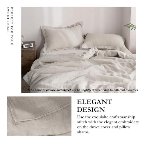 Simple&Opulence 100% Linen Duvet Cover Set with Embroidery Border Washed - 2 Pieces (1 Duvet Cover & 1 Pillow Sham) with Button Closure Soft Breathable Farmhouse - Linen, Twin Size - color: Linen, size: Twin
