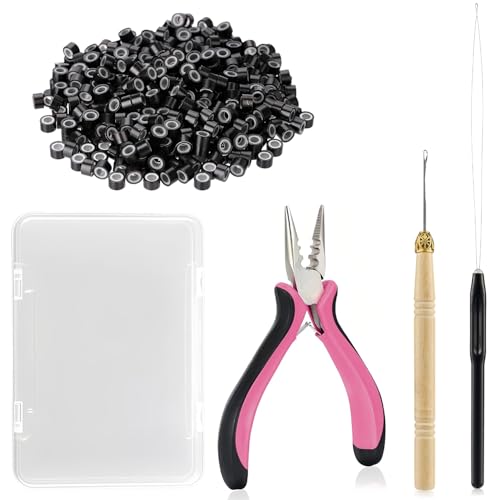 JIAMEISI Hair Extension Tool Kit, 500 Micro Rings Black - color: Black
