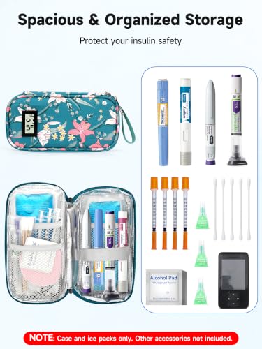 YOUSHARES Insulin Cooler Travel Case - TSA Approved Diabetic Medication Pen Cooling Bag with Temperature Display, Refrigerated Peptide Supplies Organizer Insulated Storage Kit with 2 Ice Pack - color: 11_Lily