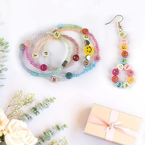 SUTOUG 1010PCS Colourful Letter Beads, 4x7mm Round Alphabet Beads (Gold) - color: Colorful