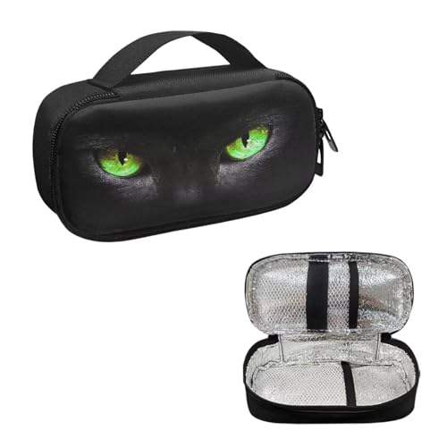 Black Cat Green Eyes Diabetic Supplies Travel Case Glucose Meter Storage Bag Insulin Pen & Medication Carrying Case for Test Strips, Lancets, Syringe, Needles, Easy to Use - color: Black Cat Green Eyes