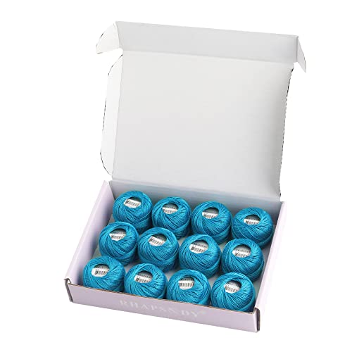 Rhapsody Pearl Cotton Thread Size 8 Crochet Thread Perle 12 Balls Set Hand Knitting, Embroidery, Sashiko, Cross-Stitch, Sewing, Needlepoint, DIY, Quilting (DK Electric Blue, Col. 431) - color: DK Electric Blue, Col. 431