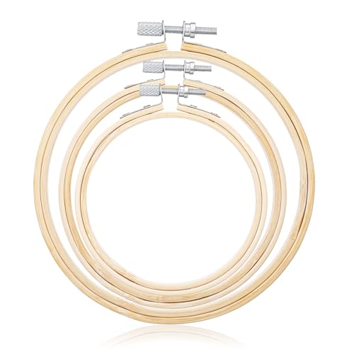 Bamboo Embroidery Hoop Set 3-Pack, Non-Slip 4/5/6 Inch for Cross Stitch