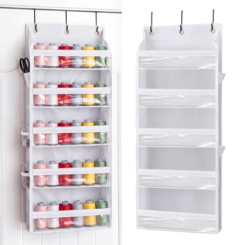 Tegeme 5-tier Hanging Thread Holder with PVC Window & Side Pocket,White - color: White