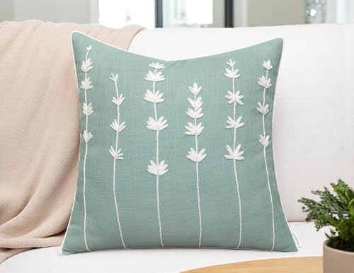 VAGMINE Embroidered Wildflower 18x18 Throw Pillow Cover, Light Teal - color: Light Teal-daisy, size: 18" x 18" (Pack of 1)