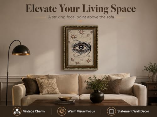 PZBPIUY Vintage Mystical Evil Eye Moon and Stars Framed Wall Art - color: Eyes, size: 16"L x 12"W