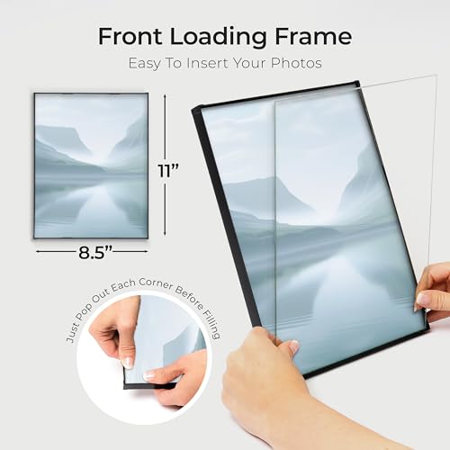 MANTELLO ESSENTIALS 8.5 by 11 picture frame 6 PACK 8.5 x 11 frame Front Loading picture frames 8.5 x 11 Pictures Documents Certificates Diplomas, And More - color: Black, size: 8.5x11 - 6 Pack