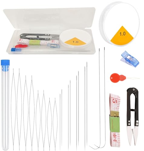 25 Pieces Beading Needles Set, 8 Pcs Long Straight Beading Thread Needles, 8 Pcs Big Eye Beading Needles with Threader for Jewelry Making