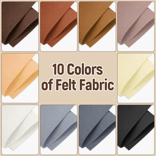 10 Sheets Felt Fabric for Crafts, 8x20 Inch 1.4mm Thick (Brown) - color: Brown