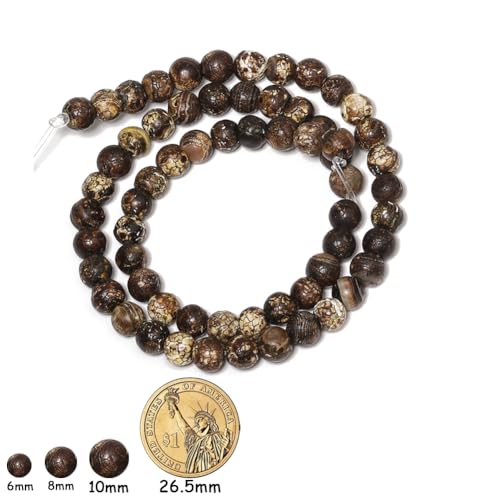 45pcs Round Loose Brown Crack Old Agate Beads for Bracelet Beads，8mm Gemstone Bead Round Loose Stone Beads for Jewelry Making DIY Bracelet Necklace Earrings - color: brown crack, size: 8mm
