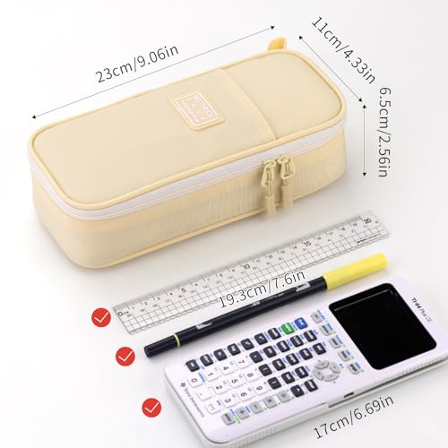 CICIMELON Durable Pen Pencil Case Big Storage Pen Pouch Bag for School Supplies College Teen Girls Adults, Beige - color: Beige