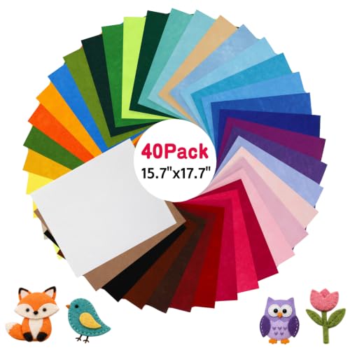 40 Pack Thin Felt Fabric Sheets 18" x 18" Assorted Colors Squares Felt Fabric for Crafts Sewing DIY Patchwork DIY School Projects Home Party Decoration - size: 18 Inch