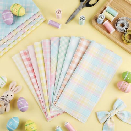 Tatuo 30 Pcs Pastel Gingham Cotton Fabric Square 10 x 10'' Patchwork Bundle - style: Pastel Gingham