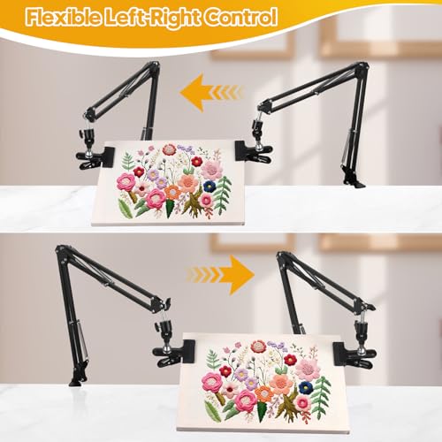 2 Sets Adjustable Embroidery Hoop Stand,Cross Stitch Hoop Holder with 360° Rotation,3-in-1 Hoop/Tablet/Phone Stand Hand Free,Needlepoint Hoop Stand,Cross Stitch Stand Suitable for Embroidery Hoops - style: 2PC-Black
