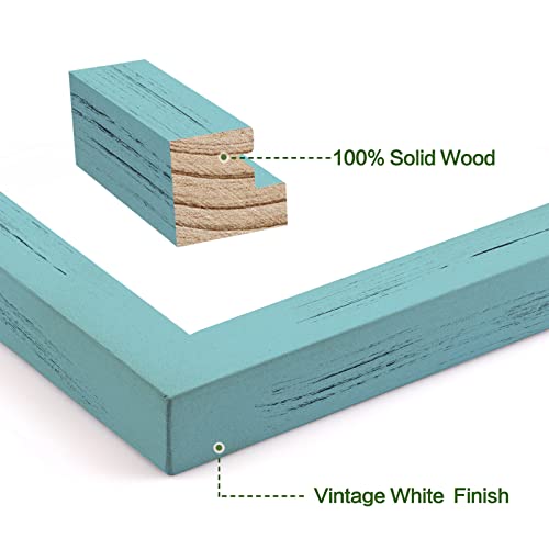 Emfogo 5x7 Picture Frame, Pack of 2 Rustic Picture Frames 5x7 with Real Glass, Solid Wood 5x7 Photo Frame for Table Top Display or Wall Mounted (Vintage Teal) - color: Vintage Teal, size: 5x7 inch