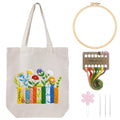 Louise Maelys Book and Flowers Embroidery Kit Canvas Tote Bag for Beginners - color: books flowers
