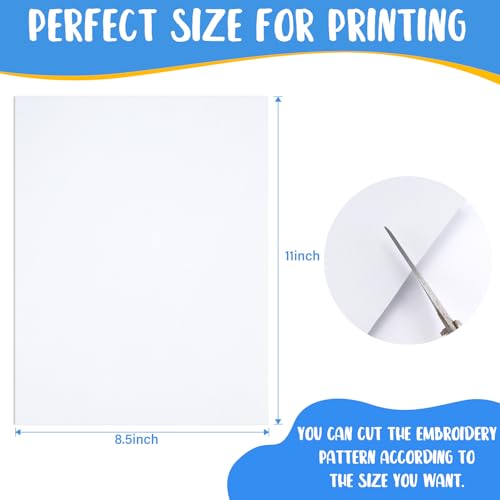 JIUHSHN Water Soluble Embroidery Stabilizer, 12 Sheets 8.5" x 11" Printable Self-Adhesive Stick and Stitch Transfer Paper, Wash-Away Embroidery Paper for Hand & Machine Embroidery