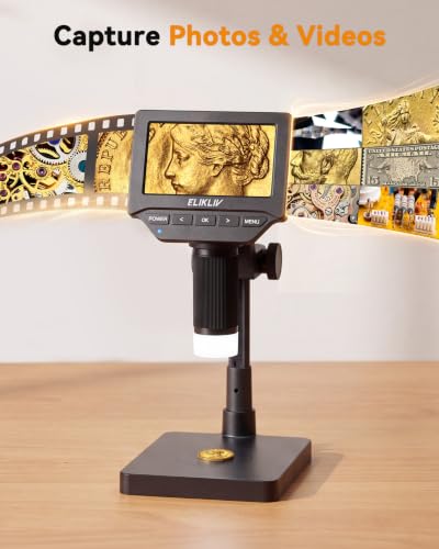 Elikliv Microscope, 4.3‘’ Digital Coin Magnifier with Lights for Adults - color: Grey