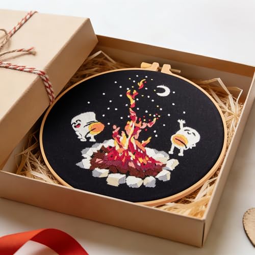 Crafmanoe Embroidery Kits for Beginners Adults, Cute Hand Embroidery Starter Kits, Counted Cross Stitch Kits for Beginners DIY Craft Kits for Adults Women, Embroidery Hoops, Thread and Video Tutorial - color: H2058, size: 8Inch