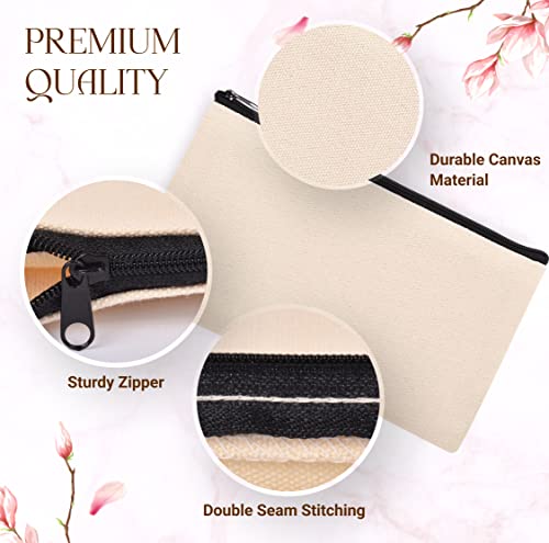 40pcs Blank canvas Zipper Pouch Makeup Bags Bulk, Smooth Zipper Pencil Case - color: Beige, size: 9x7.1