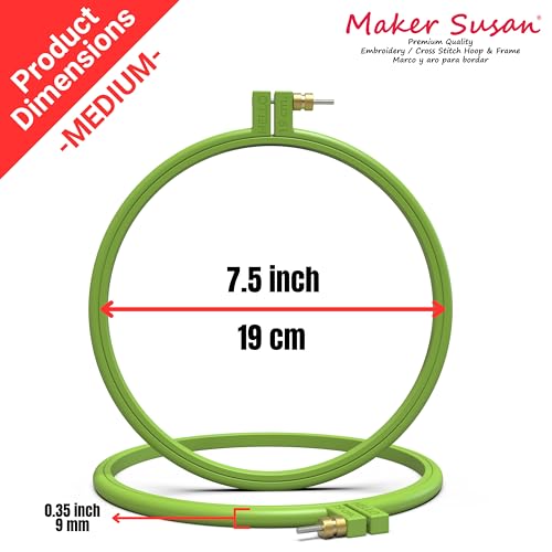 Maker Susan Plastic Embroidery Hoop, Hello Series Cross Stitch Hoops for Beginners, Punch Needle Hoop, Embroidery Frames for Sewing, Needlework, Embroidery Projects (Neon Green, 2 Pcs Set) - style: Neon Green