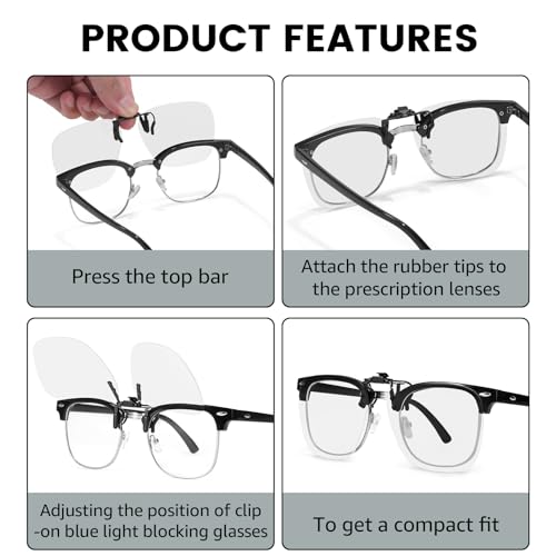 Trysee Clip On Blue Light Blocking Glasses for Eyes Strain/Light Sensitive/Better Sleep Flip-Up TS103