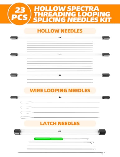 BLUEWING Hollow Spectra Threading Looping Splicing Needles Kit 23pcs Stainless Steel Fishing Rigging Needle Set - size: 6"