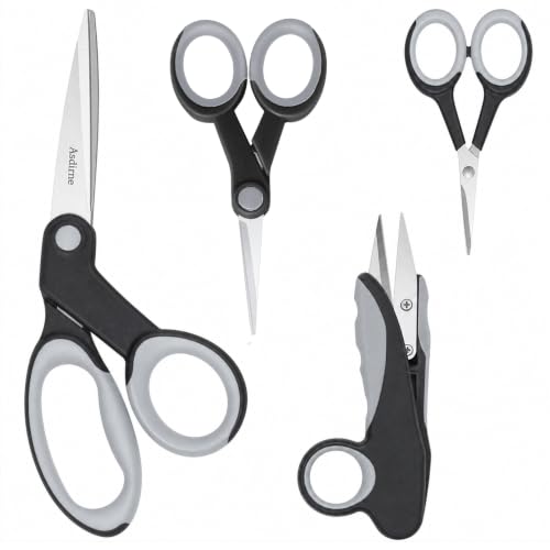 Asdirne Premium Sewing Scissors Bundle, Sharp and Durable, Comfortable Handle, Contains 9”Fabric Scissors, 5”Detail Shear, 3.9”Embroidery Scissors, 4.8”Thread Snips, Black and Gray - color: Black/Gray