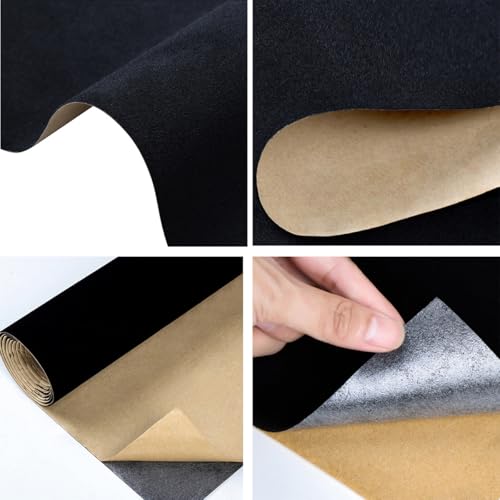 Self Adhesive Plush Velvet Fabric Sheets Velvet Flock Paper Roll Soft Flocking Fabric for Jewelry Box Felt Liner Furniture DIY Arts and Crafts 14 x 98 Inches - color: Black, size: 98"L x 14"W