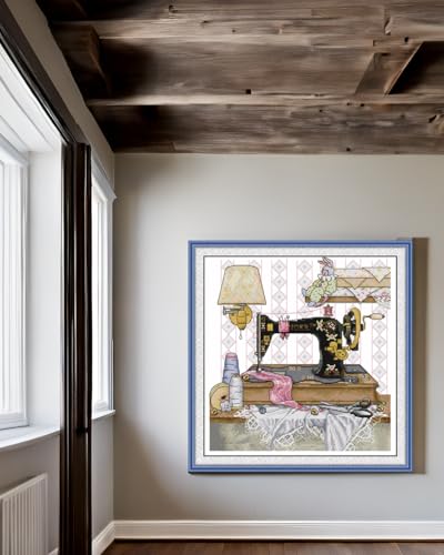 CaptainCrafts Cross Stitch Kits for Adults Stamped 11CT Sewing Machine - color: Sewing machine with yellow wall lamp, style: Stamped 11CT