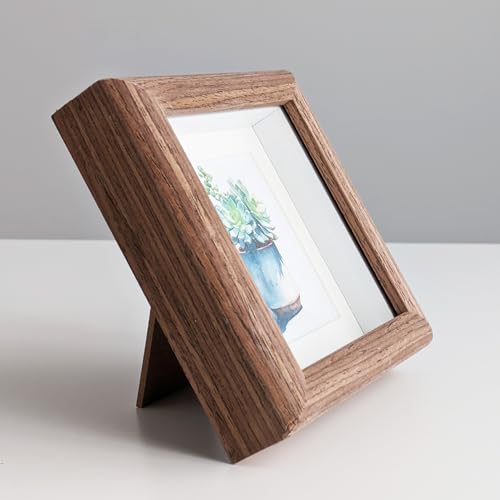 4X4 Wooden Picture Frame with 3x3 Mat, 4x4 Sqaure Picture Frame with Glass For Desktop Display - size: 4x4