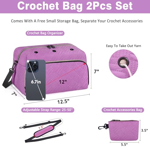 IBFUN Crochet Yarn Knitting Bag Organizer for Knit Accessories Hooks - color: L-Purple, size: Large