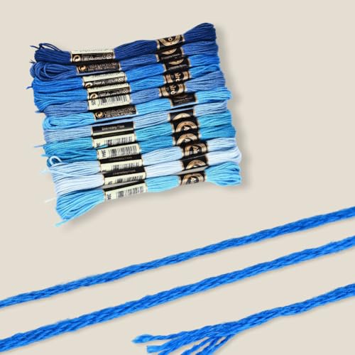 12 Skeins Blue Gradient Embroidery Thread Floss for Hand Sewing - color: Dake Blue