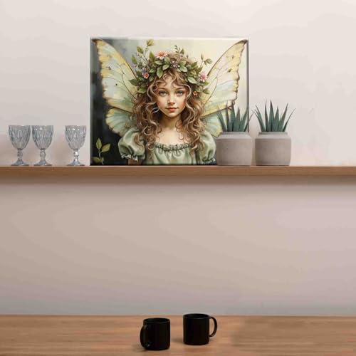 DIY Painting by Number for Beginner Blonde Curly Hair Girl Angle with Green Wings Paint by Numbers on Canvas Easy to Paint Artwork with Brushes and Paints for Home Decor 16x20inch (DIY Frame) - color: Angel-10, size: 16''Wx20''H(DIY Frame)